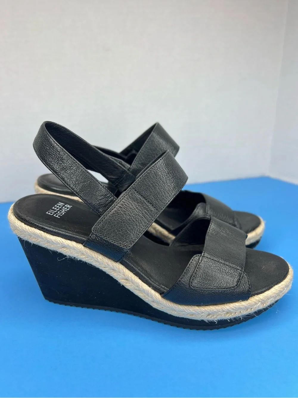 Eileen Fisher Winnie Womens Tumbled Leather Wedge Espradilles Black Sz 8M LKNW